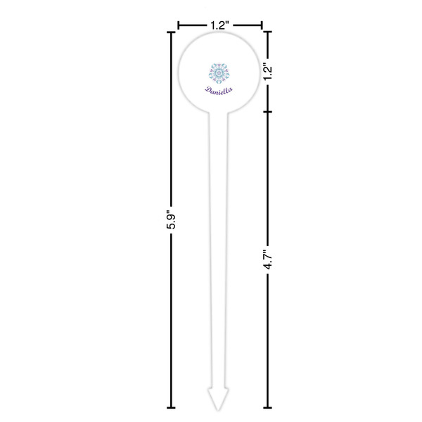 Mandala Floral White Plastic 6" Food Pick - Round - Dimensions