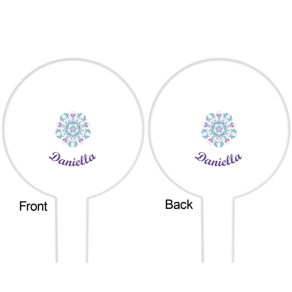 Mandala Floral White Plastic 6" Food Pick - Round - Double Sided - Front & Back