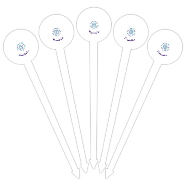 Mandala Floral White Plastic 6" Food Pick - Round - Fan View