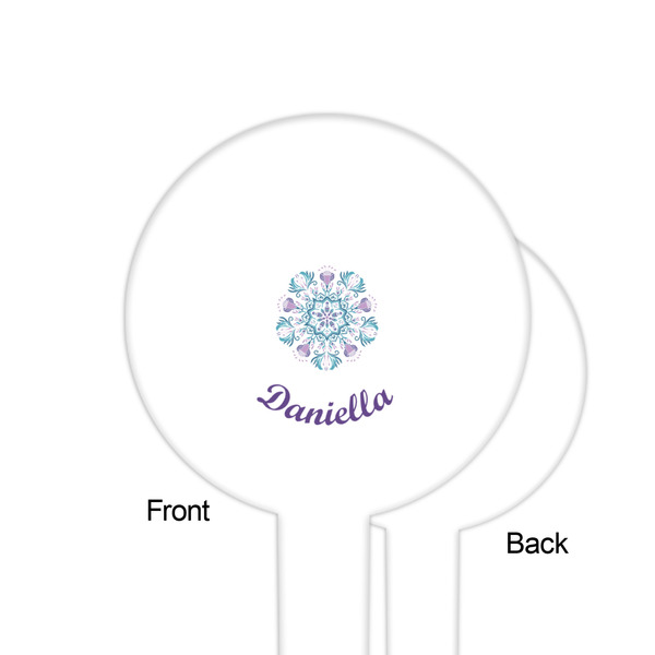 Mandala Floral White Plastic 6" Food Pick - Round - Single Sided - Front & Back