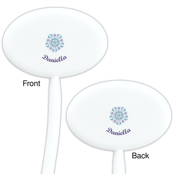 Mandala Floral White Plastic 7" Stir Stick - Double Sided - Oval - Front & Back