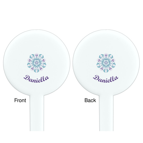 Mandala Floral White Plastic 7" Stir Stick - Double Sided - Round - Front & Back