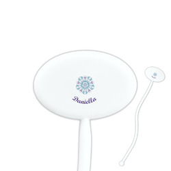 Mandala Floral 7" Oval Plastic Stir Sticks - White - Single Sided (Personalized)