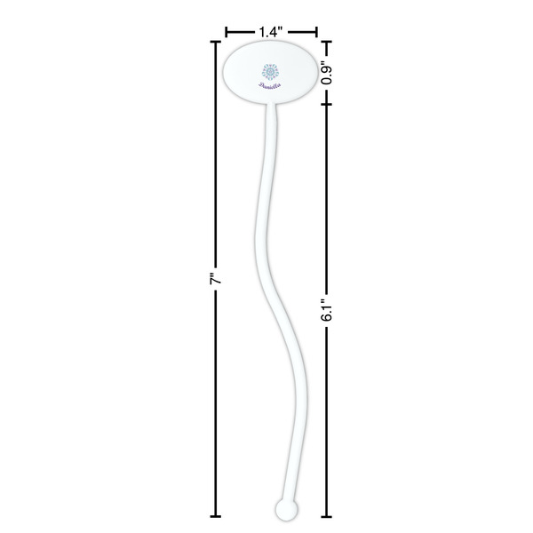 Mandala Floral White Plastic 7" Stir Stick - Oval - Dimensions