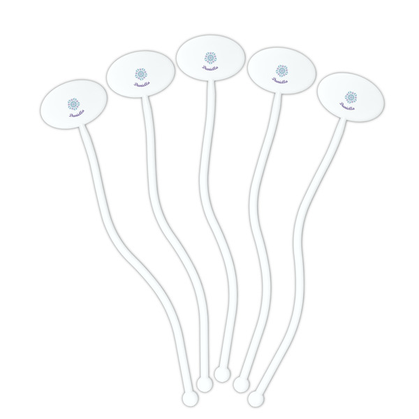 Mandala Floral White Plastic 7" Stir Stick - Oval - Fan
