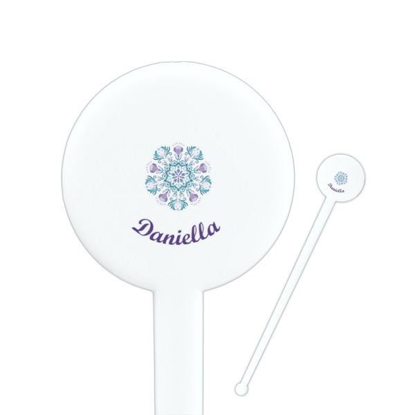 Custom Mandala Floral 7" Round Plastic Stir Sticks - White - Single Sided (Personalized)