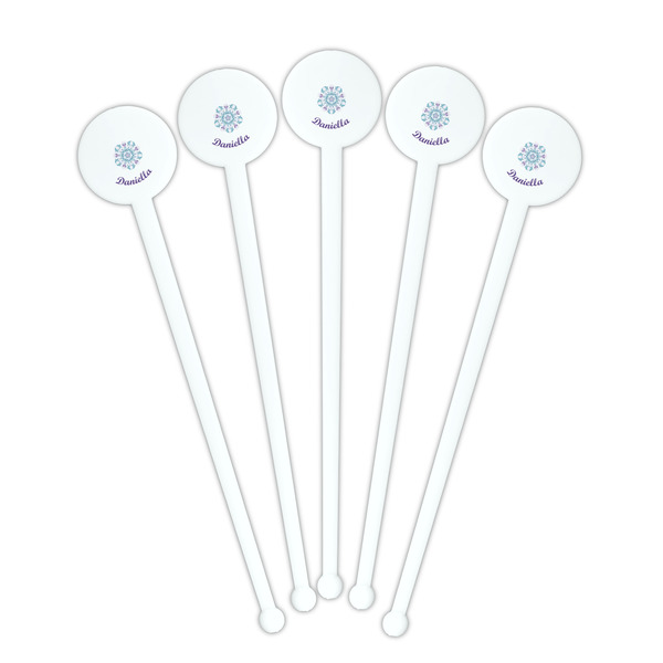 Mandala Floral White Plastic 7" Stir Stick - Round - Fan View