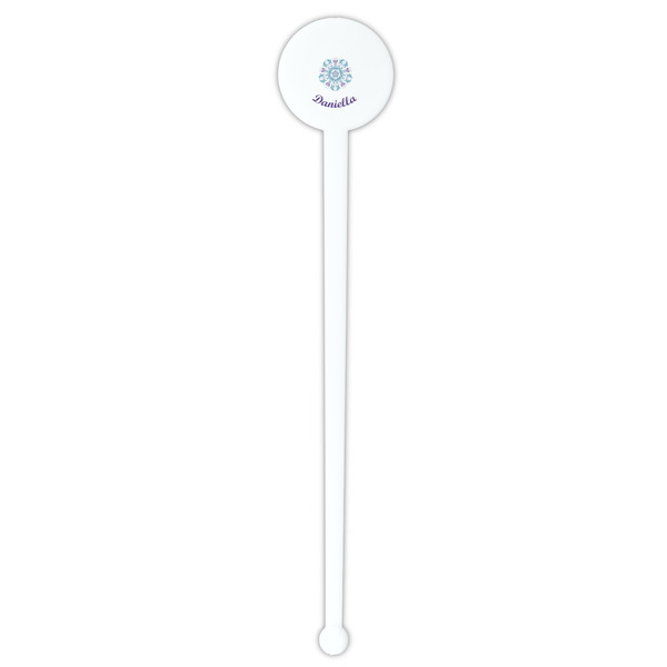 Mandala Floral White Plastic 7" Stir Stick - Round - Single Stick