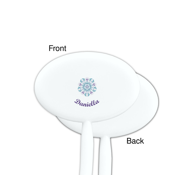 Mandala Floral White Plastic 7" Stir Stick - Single Sided - Oval - Front & Back