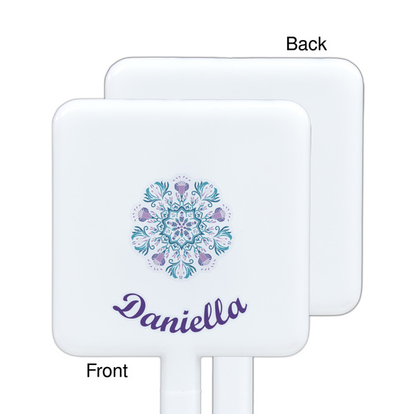 Mandala Floral White Plastic Stir Stick - Single Sided - Square - Approval