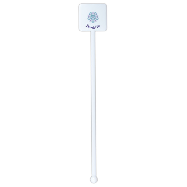 Mandala Floral White Plastic Stir Stick - Single Sided - Square - Single Stick