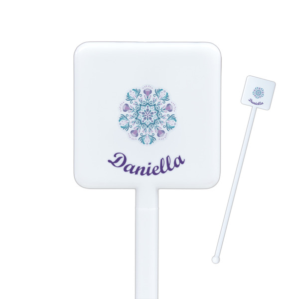 Custom Mandala Floral Square Plastic Stir Sticks - Double Sided (Personalized)