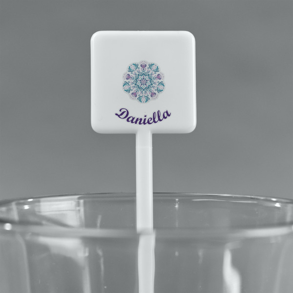 Mandala Floral White Plastic Stir Stick - Square - Main