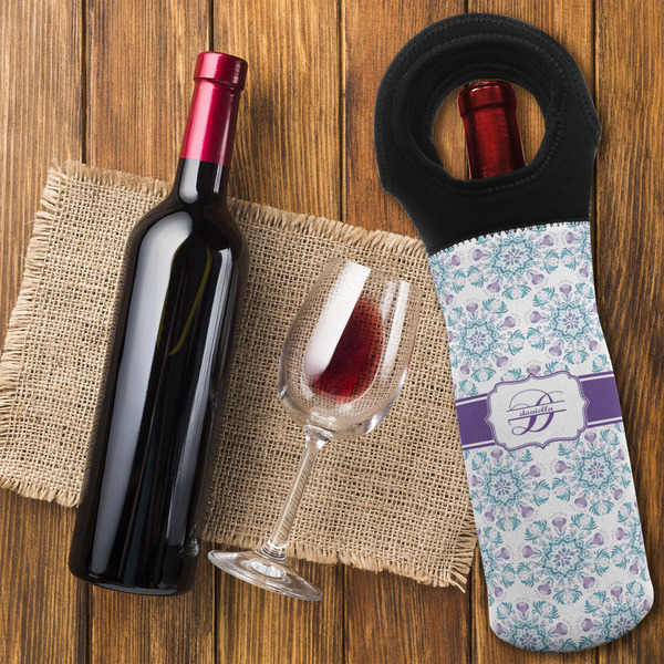 Mandala Floral Wine Tote Bag - FLATLAY