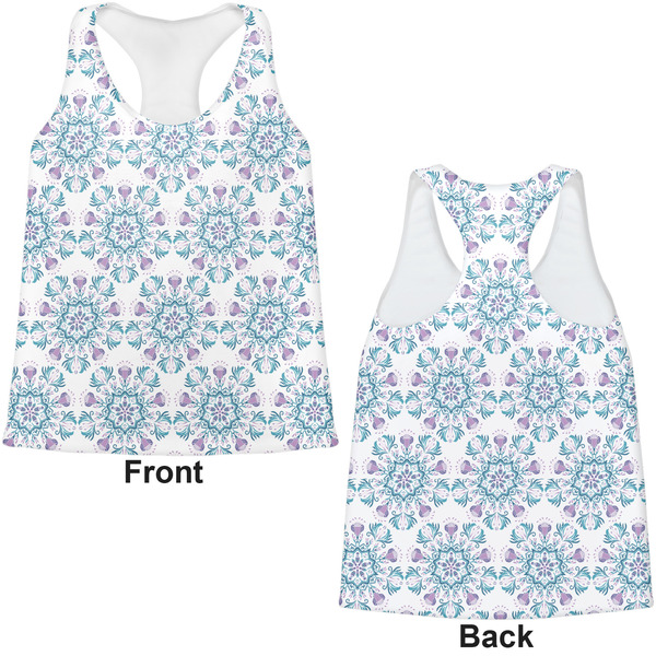 Mandala Floral Womens Racerback Tank Tops - Medium - Front and Back