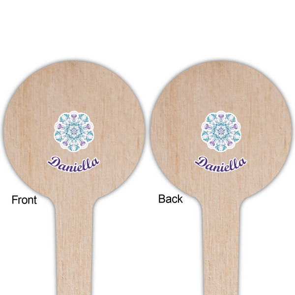 Mandala Floral Wooden 4" Food Pick - Round - Double Sided - Front & Back