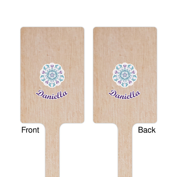 Mandala Floral Wooden 6.25" Stir Stick - Rectangular - Double Sided - Front & Back