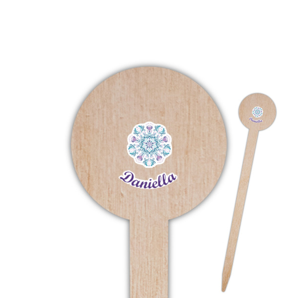 Custom Mandala Floral Round Wooden Food Picks (Personalized)