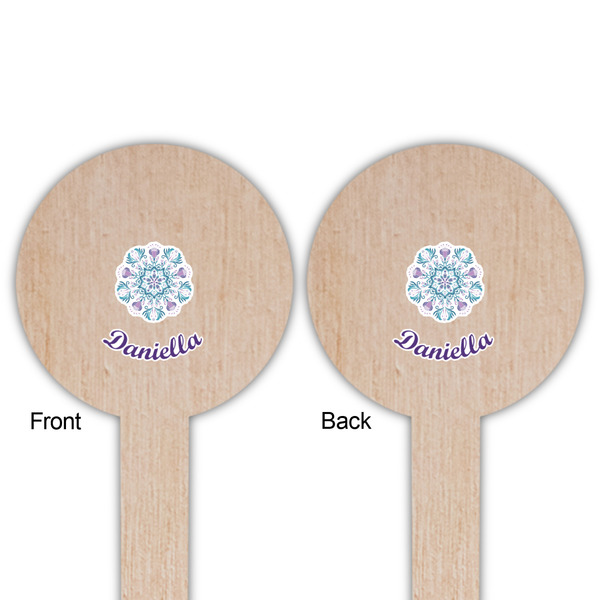 Mandala Floral Wooden 6" Food Pick - Round - Double Sided - Front & Back