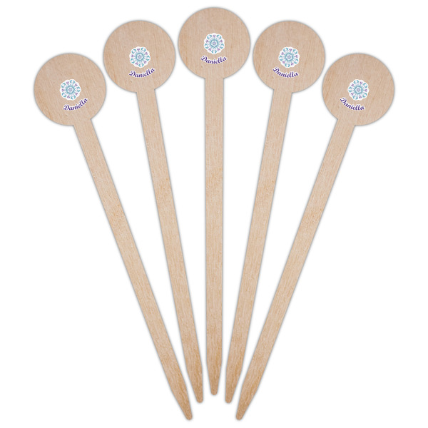 Mandala Floral Wooden 6" Food Pick - Round - Fan View