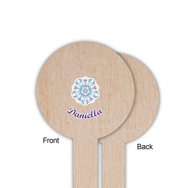 Mandala Floral Wooden 6" Food Pick - Round - Single Sided - Front & Back