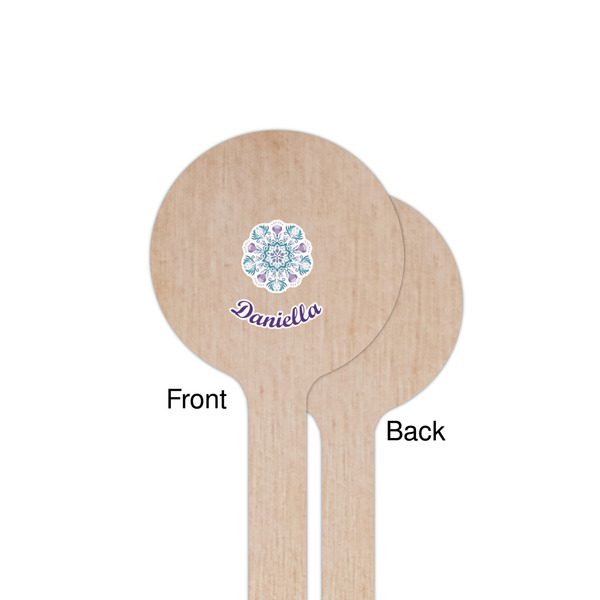 Mandala Floral Wooden 7.5" Stir Stick - Round - Single Sided - Front & Back