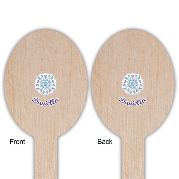 Mandala Floral Wooden Food Pick - Oval - Double Sided - Front & Back