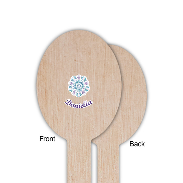 Mandala Floral Wooden Food Pick - Oval - Single Sided - Front & Back