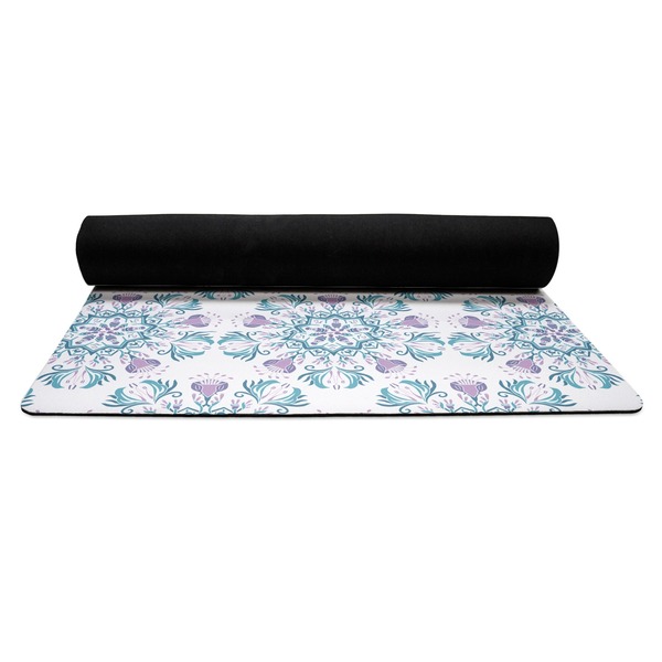 Mandala Floral Yoga Mat Rolled up Black Rubber Backing