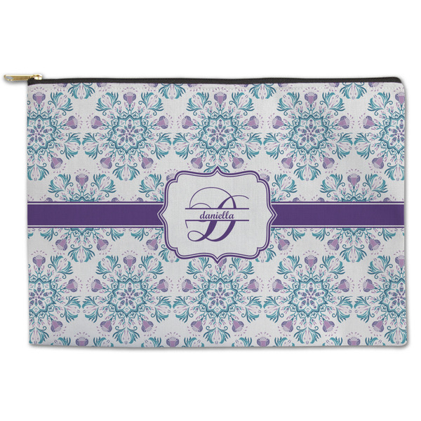 Custom Mandala Floral Zipper Pouch - Large - 12.5"x8.5" (Personalized)