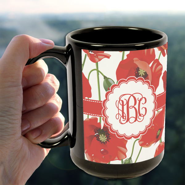 Poppies 15oz. Black Mug - LIFESTYLE