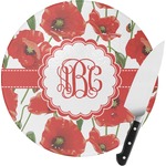Poppies Round Glass Cutting Board - Small (Personalized)
