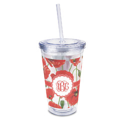 Poppies 16oz Double Wall Acrylic Tumbler with Lid & Straw - Full Print (Personalized)
