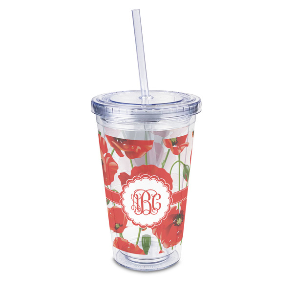 Custom Poppies 16oz Double Wall Acrylic Tumbler with Lid & Straw - Full Print (Personalized)