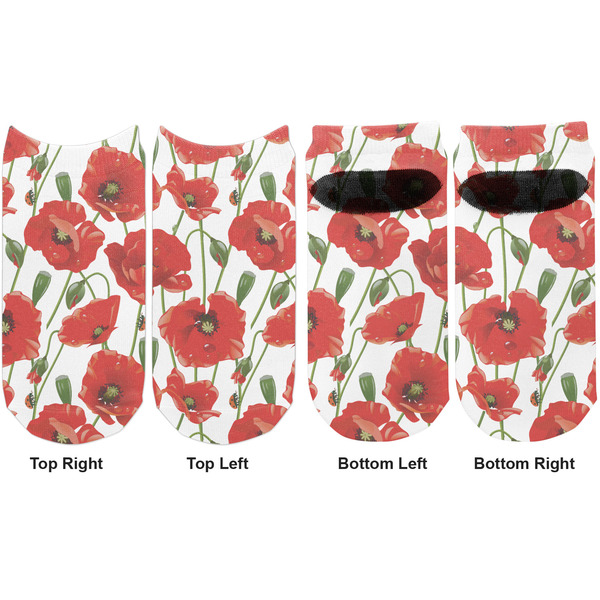 Poppies Adult Ankle Socks - Double Pair - Front and Back - Apvl