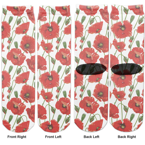 Poppies Adult Crew Socks - Double Pair - Front and Back - Apvl