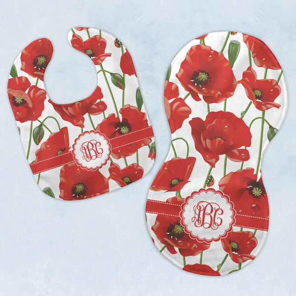 Custom Poppies Baby Bib & Burp Set w/ Monogram