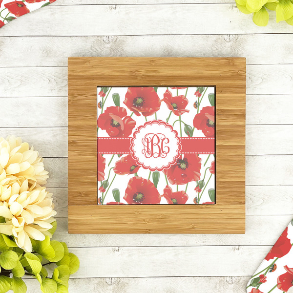 Poppies Bamboo Trivet with 6" Tile - LIFESTYLE