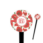 Poppies 4" Round Plastic Food Picks - Black - Single Sided (Personalized)