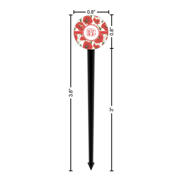 Poppies Black Plastic 4" Food Pick - Round - Dimensions