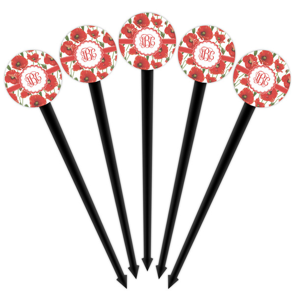 Poppies Black Plastic 4" Food Pick - Round - Fan View