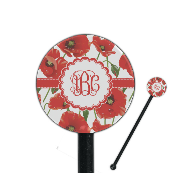 Custom Poppies 5.5" Round Plastic Stir Sticks - Black - Single Sided (Personalized)