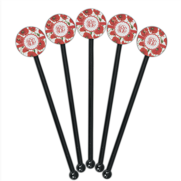 Poppies Black Plastic 5.5" Stir Stick - Round - Fan View