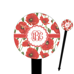 Poppies 6" Round Plastic Food Picks - Black - Single Sided (Personalized)