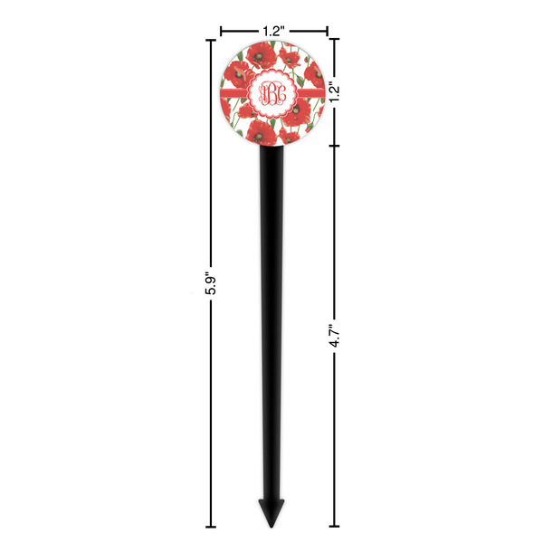 Poppies Black Plastic 6" Food Pick - Round - Dimensions