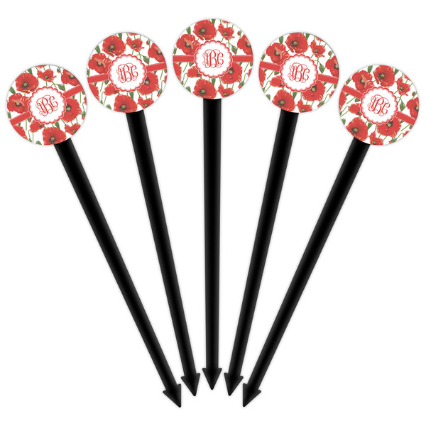Poppies Black Plastic 6" Food Pick - Round - Fan View