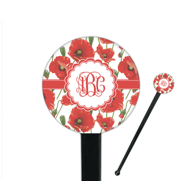 Custom Poppies 7" Round Plastic Stir Sticks - Black - Single Sided (Personalized)