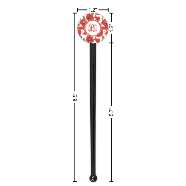 Poppies Black Plastic 7" Stir Stick - Round - Dimensions
