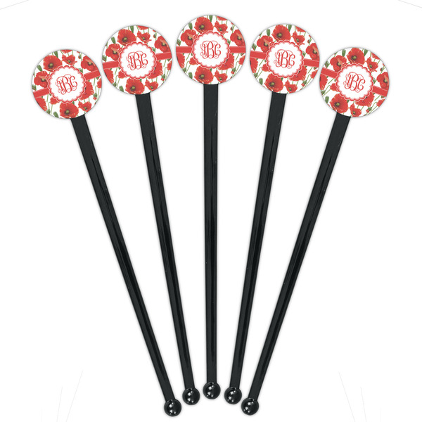 Poppies Black Plastic 7" Stir Stick - Round - Fan View