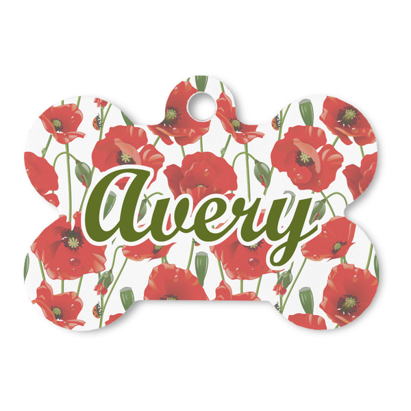 Custom Poppies Bone Shaped Dog ID Tag (Personalized)